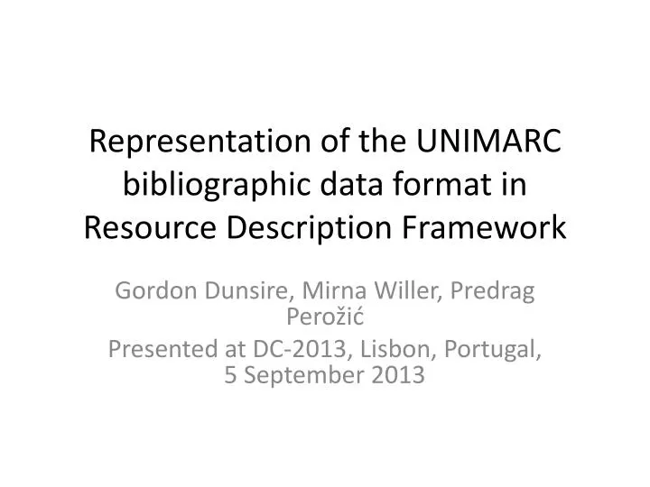 representation of the unimarc bibliographic data format in resource description framework