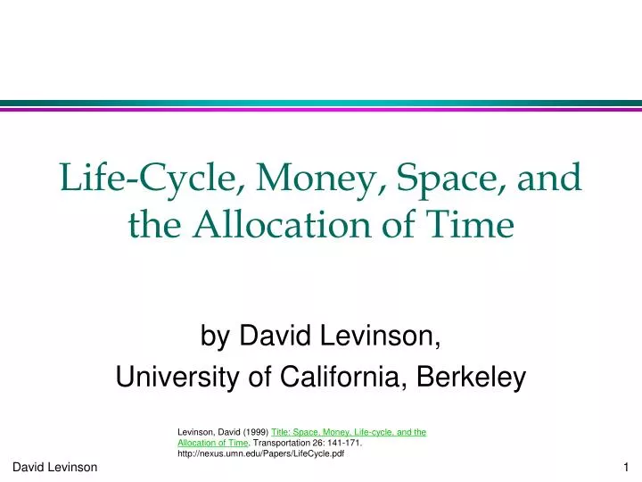 life cycle money space and the allocation of time