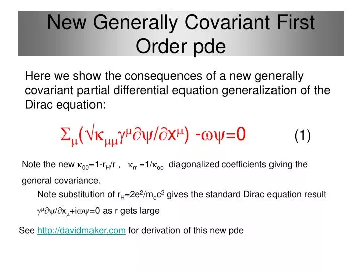 new generally covariant first order pde