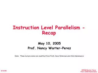 Instruction Level Parallelism - Recap