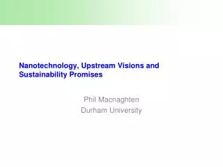 Nanotechnology, Upstream Visions and Sustainability Promises