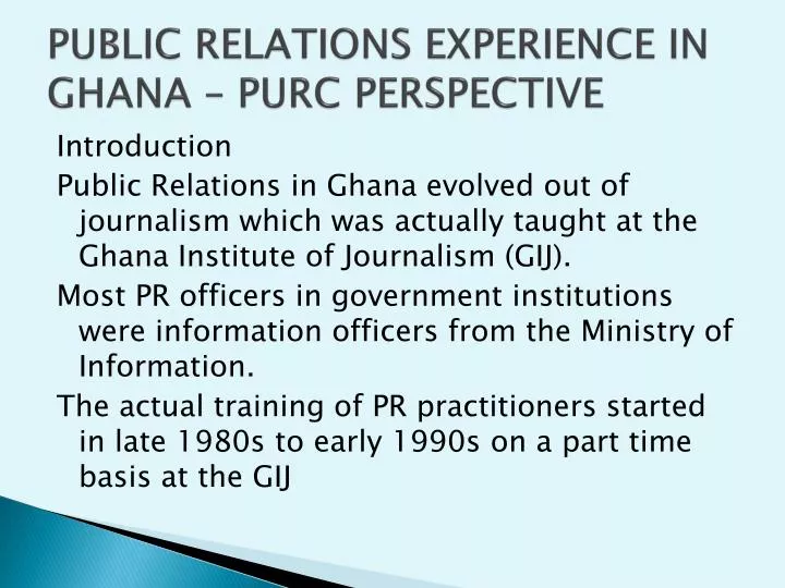 public relations experience in ghana purc perspective
