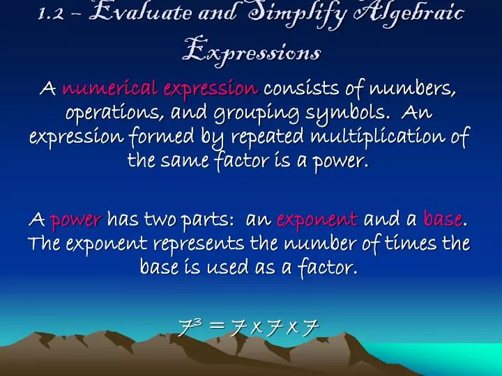 1 2 evaluate and simplify algebraic expressions