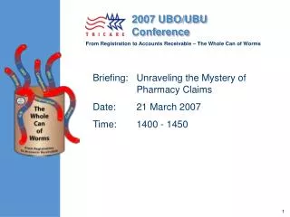 Briefing:	Unraveling the Mystery of Pharmacy Claims Date:	21 March 2007 Time:	1400 - 1450