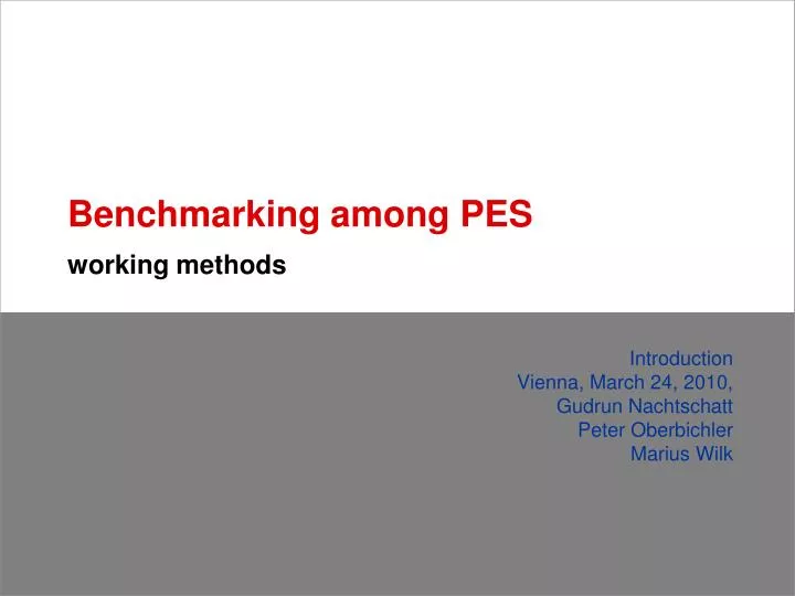 benchmarking among pes working methods