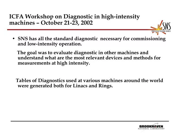 icfa workshop on diagnostic in high intensity machines october 21 23 2002