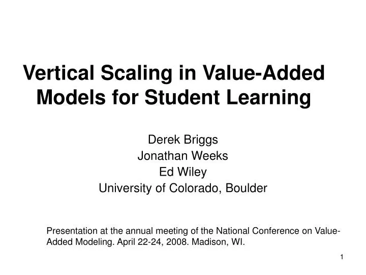 vertical scaling in value added models for student learning