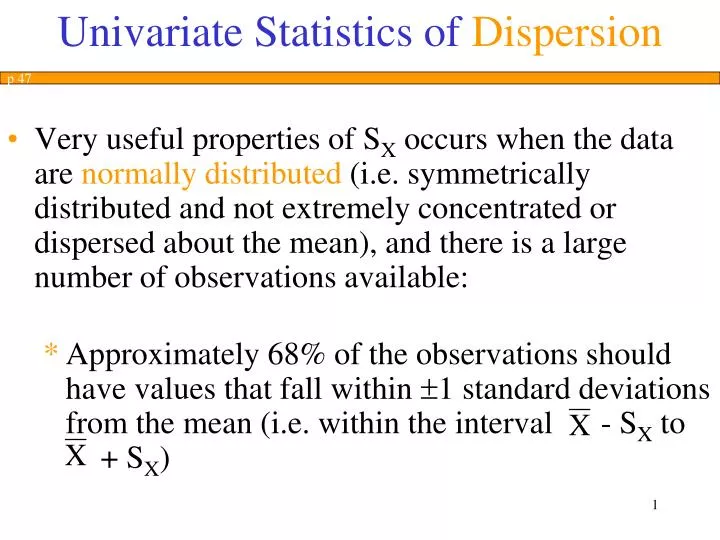 univariate statistics of dispersion