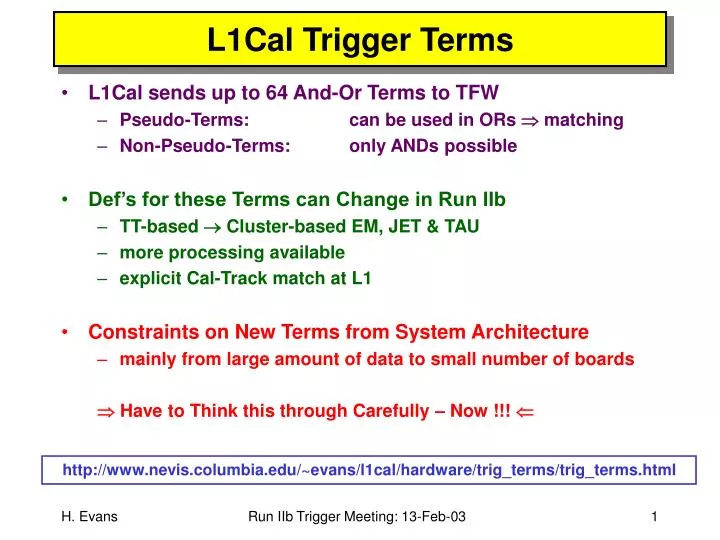 l1cal trigger terms