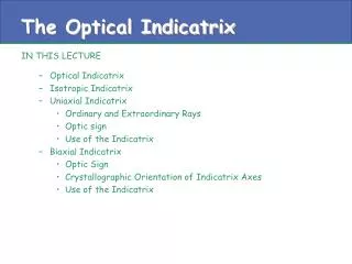 The Optical Indicatrix