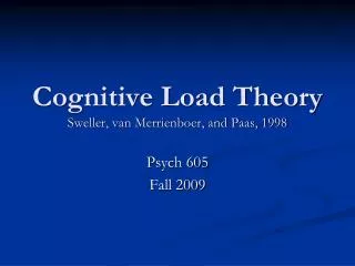 Cognitive Load Theory Sweller, van Merrienboer, and Paas, 1998
