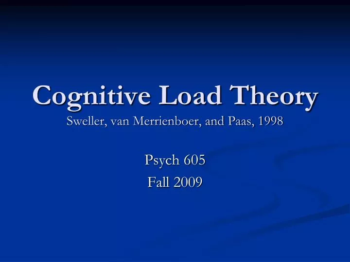 cognitive load theory sweller van merrienboer and paas 1998