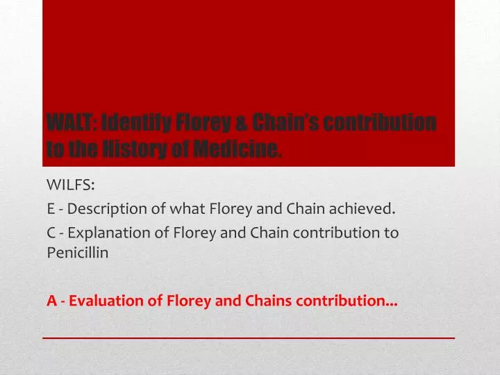 walt identify florey chain s contribution to the history of medicine