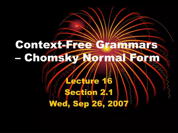 context free grammars chomsky normal form