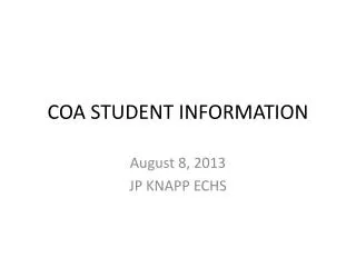COA STUDENT INFORMATION