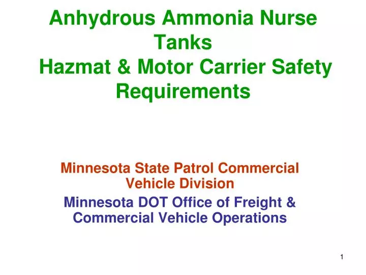 anhydrous ammonia nurse tanks hazmat motor carrier safety requirements