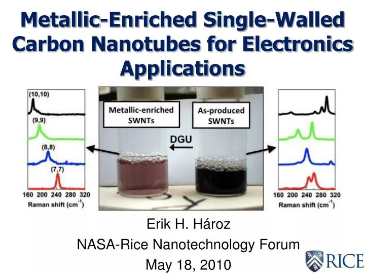metallic enriched single walled carbon nanotubes for electronics applications