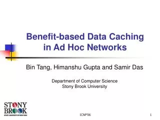 Benefit-based Data Caching in Ad Hoc Networks