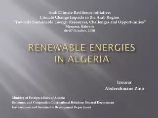 Renewable Energies in Algeria