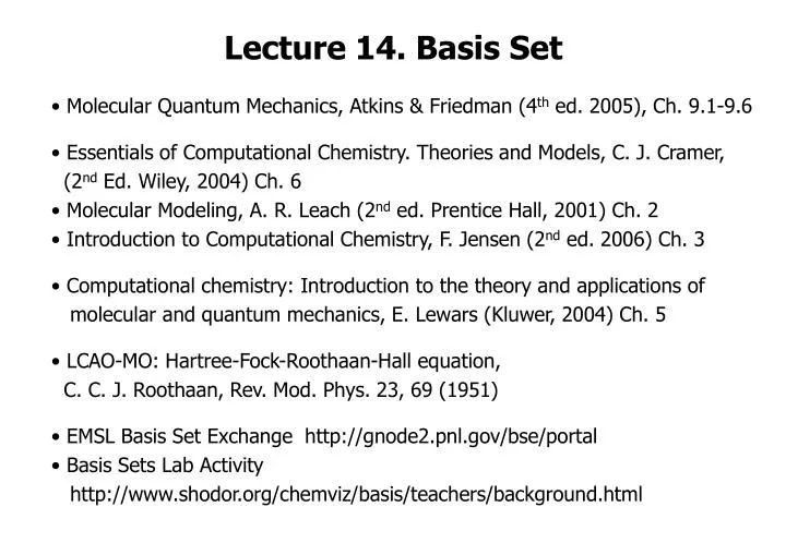 lecture 14 basis set