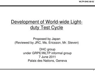 Development of World-wide Light-duty Test Cycle