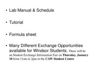 Lab Manual &amp; Schedule Tutorial Formula sheet