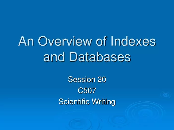 an overview of indexes and databases