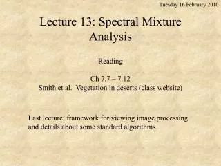 Lecture 13: Spectral Mixture Analysis