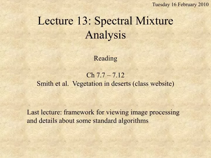 lecture 13 spectral mixture analysis