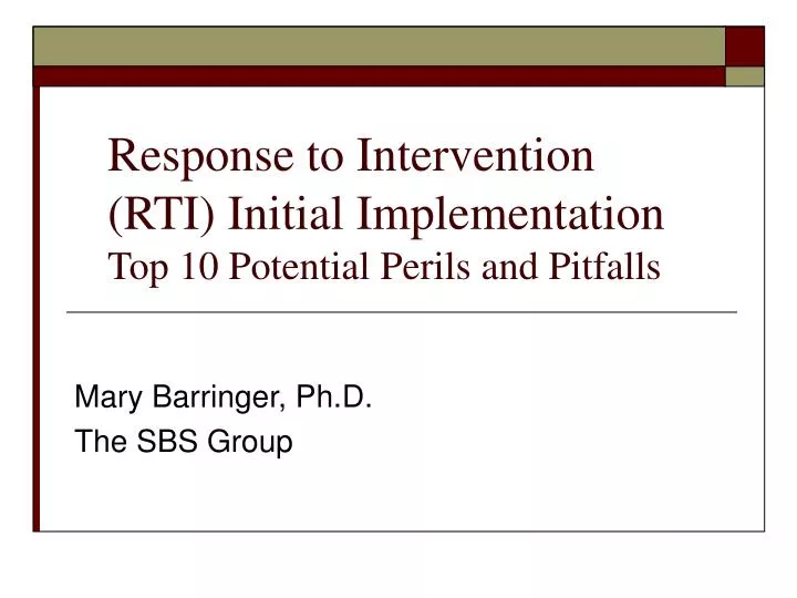 response to intervention rti initial implementation top 10 potential perils and pitfalls