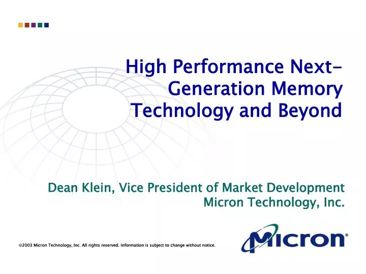 high performance next generation memory technology and beyond