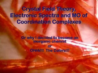 Crystal Field Theory, Electronic Spectra and MO of Coordination Complexes