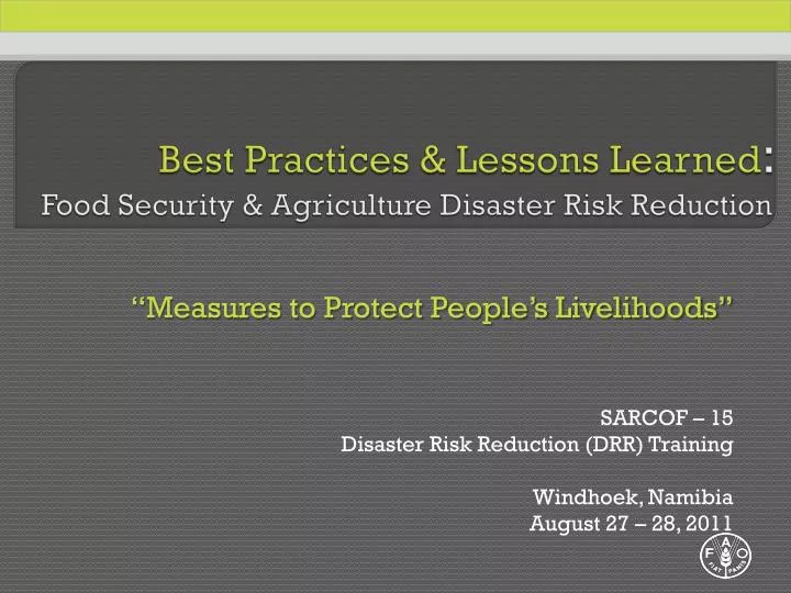 best practices lessons learned food security agriculture disaster risk reduction