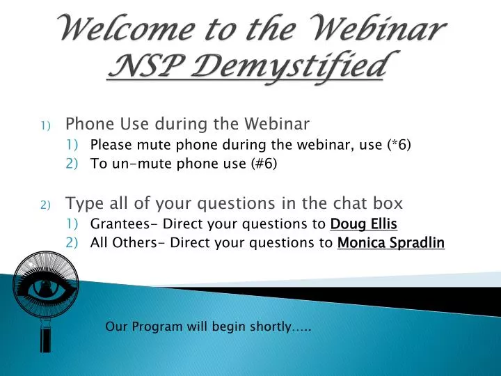 welcome to the webinar nsp demystified