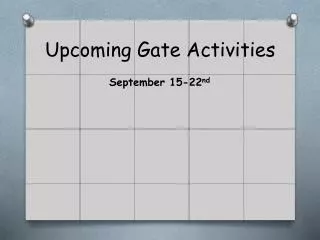 Upcoming Gate Activities