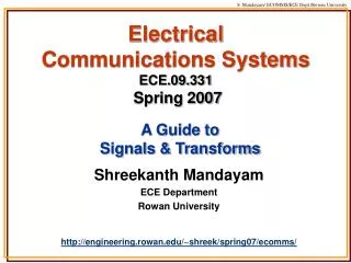 Electrical Communications Systems ECE.09.331 Spring 2007