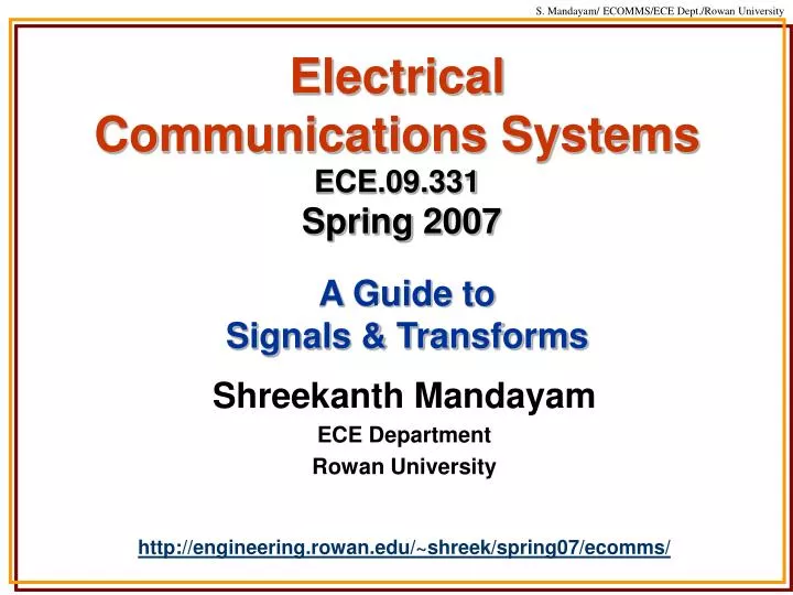 electrical communications systems ece 09 331 spring 2007