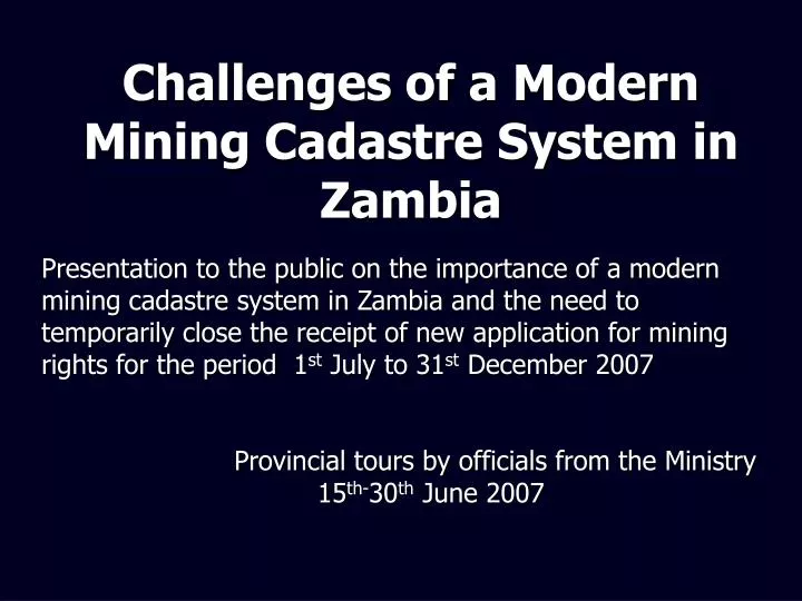 challenges of a modern mining cadastre system in zambia