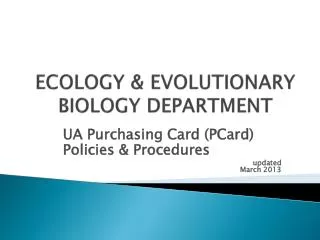 ECOLOGY &amp; EVOLUTIONARY BIOLOGY DEPARTMENT