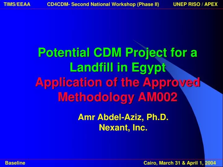 potential cdm project for a landfill in egypt application of the approved methodology am002