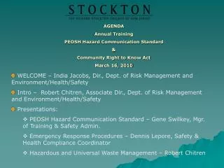 AGENDA Annual Training PEOSH Hazard Communication Standard &amp; Community Right to Know Act