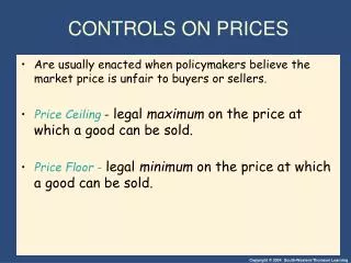 CONTROLS ON PRICES