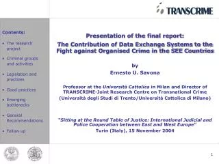 Presentation of the final report: