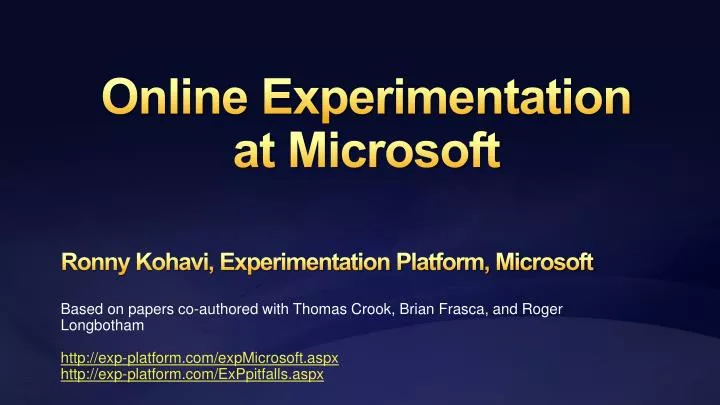 online experimentation at microsoft