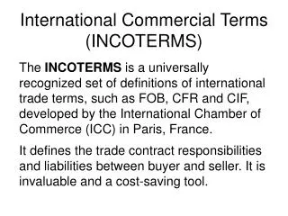 International Commercial Terms (INCOTERMS)