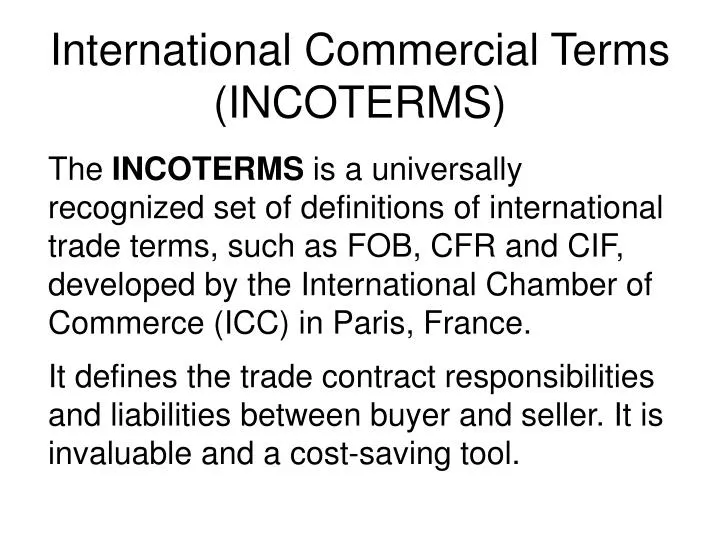 international commercial terms incoterms