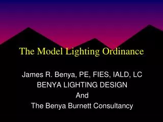 The Model Lighting Ordinance