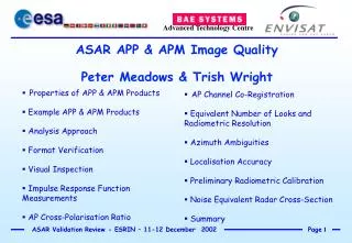 ASAR APP &amp; APM Image Quality Peter Meadows &amp; Trish Wright