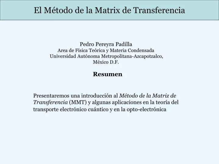 el m todo de la matrix de transferencia