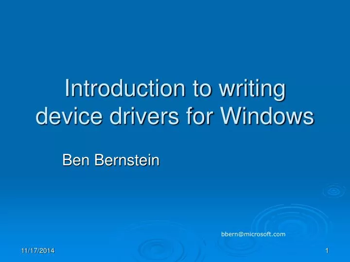 introduction to writing device drivers for windows